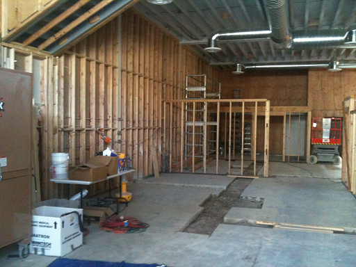 Interior of a building under construction, from the buildout of Arizmendi Bakery in 2010