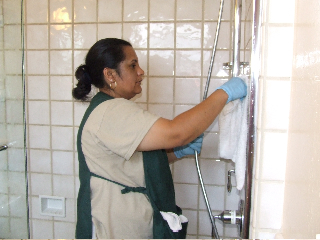 woman cleaning shower