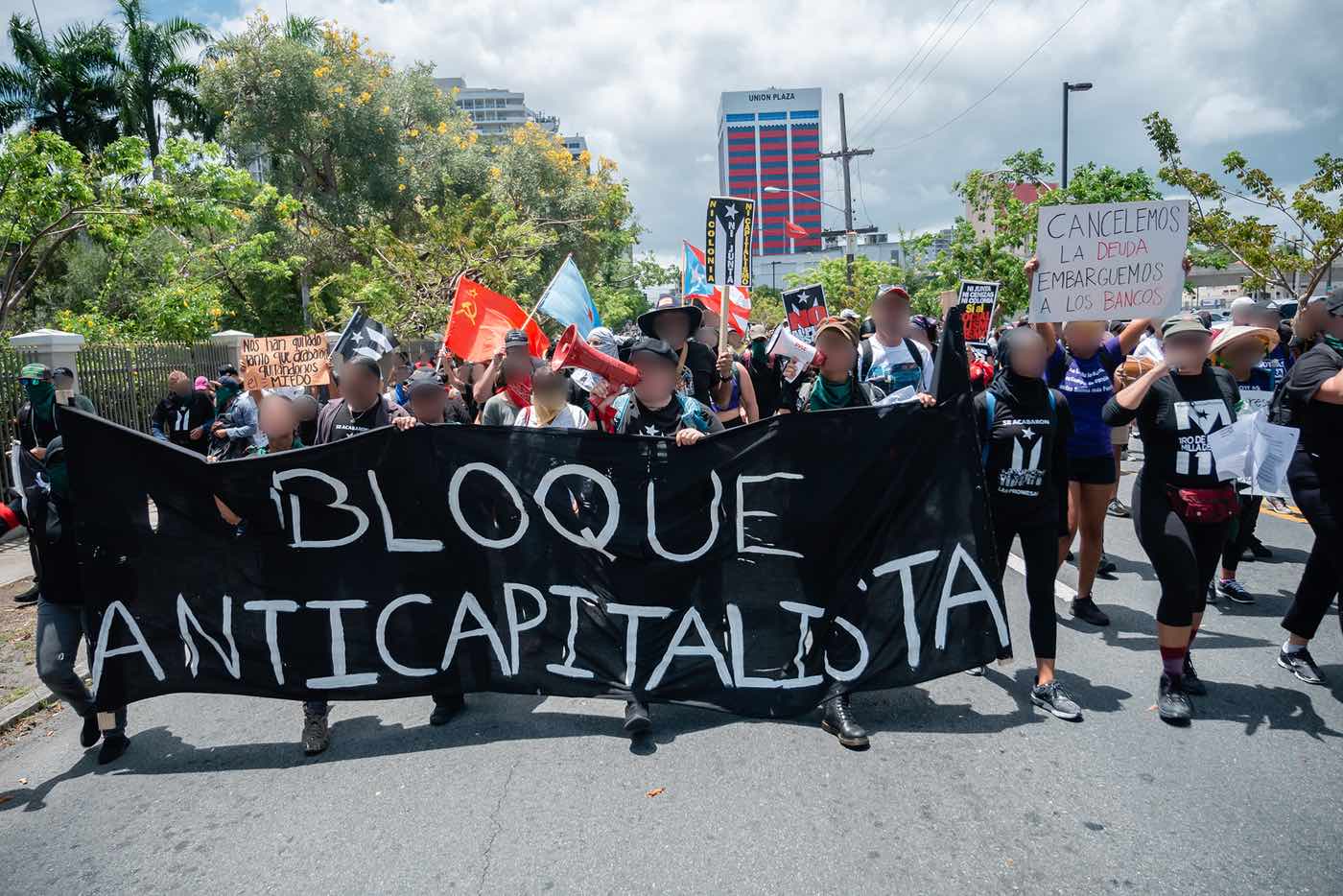 An anti-capitalist bloc marching on May Day 2019.