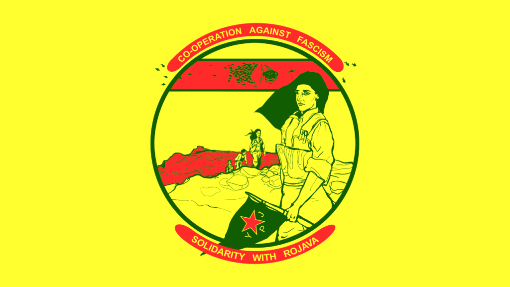 Solidarity with Rojava flag.
