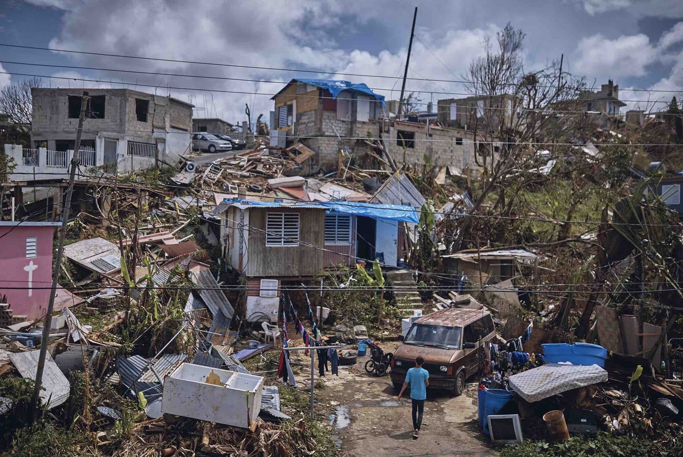 Neighborhood damaged by Hurricane Maria in September 2017.