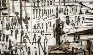 Wall of hand tools. Photo by Lachlan Donald.