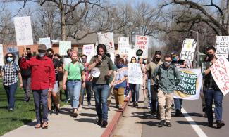 CSU's Graduate Workers Organizing Cooperative holds a rally in May. (GWOC / Twitter)