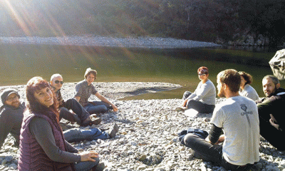 Loomio staff collaborate at a staff retreat at Otaki Gorge, New Zealand. Photo courtesy of Loomio.