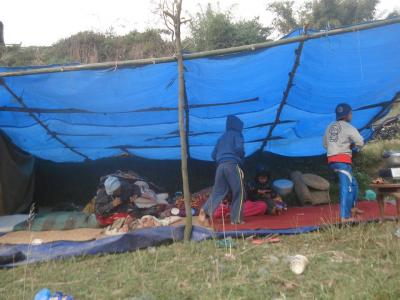 Manoj and family's emergency shelter.