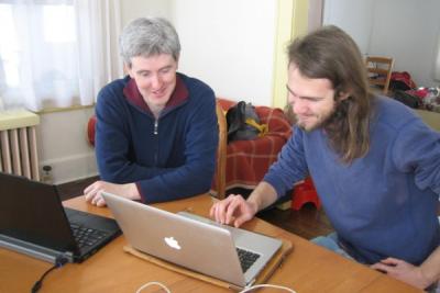 Paul Fitzpatrick of the Data Commons Cooperative working with Ben Blackshear of SolidarityNYC on making the back-end of their map easier to maintain. Allowing users to assign tags to listings creates a grassroots sense of connection. <em><strong>Nerdy but necessary!</em></strong>