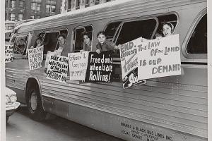 Members of the “Washington Freedom Riders Committee,” en route to Washington, D.C. Photo via <a href="http://www.loc.gov/exhibits/civilrights/exhibit.html" target="_blank">Library of Congress</a>. Public Domain