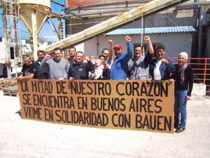 Photo posted by workers in the Greek recuperated business Viome on Facebook, April 15, 2014. The sign reads “half of our heart can be found in Buenos Aires. Viome stands in solidarity with Bauen.”