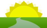 GEO's logo, a gently winding path through green to a large bright sun on the horizon.