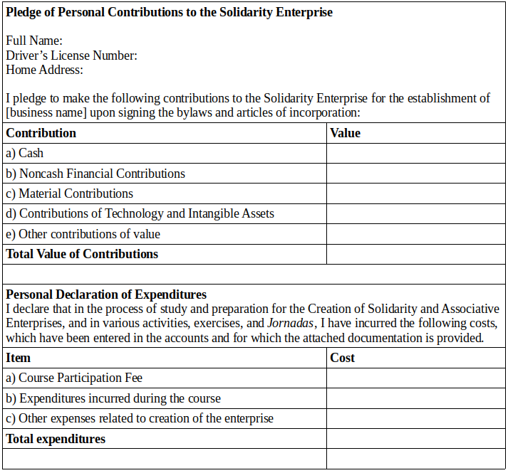 pledge of personal contributions