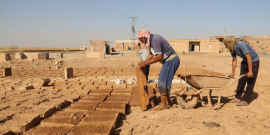 Bricks used for the construction of the Umceren school are made out of mud and straw and then put to dry in the sun.