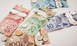 Canadian bills and coins.