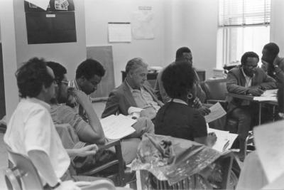 Robert Swann and Charles Sherrod with members of New Communities, Inc. at planning meeting circa 1970